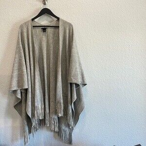 Steve Madden Gray Super Soft Knit Fringe Detail Shawl Cardigan One Size